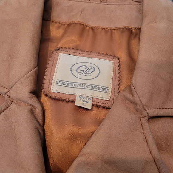 Georgetown Leather Design Tan Leather Jacket with Belt - Picture 12 of 14